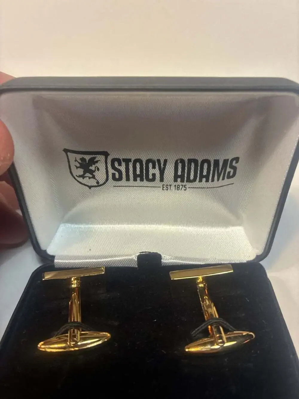 Stacy Adams Gold Tone Rectangular Minimalist Cufflinks with Original Case